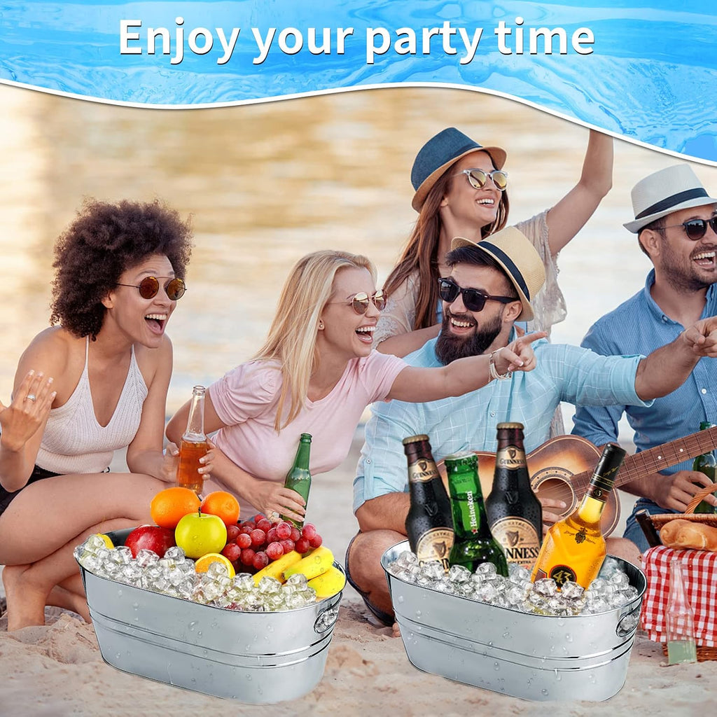 4Pcs Ice Buckets for Parties, 4 Gallon Small Metal Bucket Galvanized Ice Tub Stainless Steel Beverage Drink Buckets Bulk with 2Pcs Ice Scoops, Each for 5-6 Bottles of Beer Wine Champagne