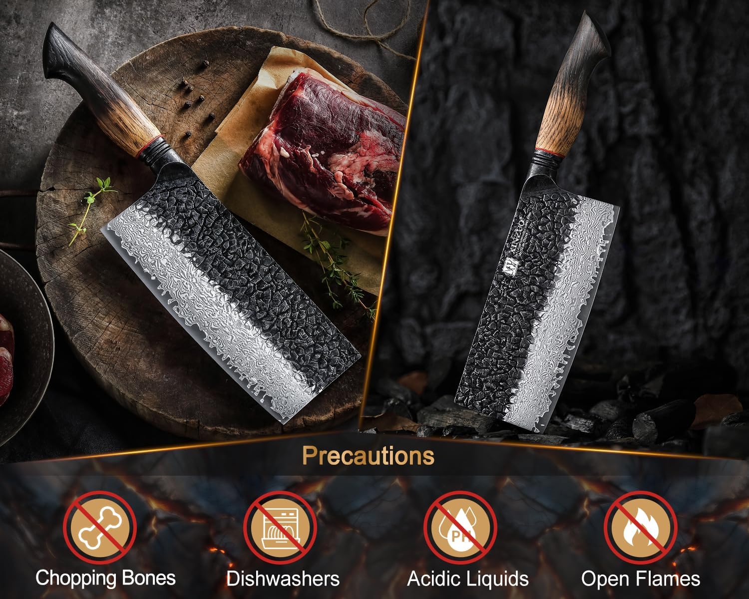 XINZUO 7.3 Inch Vegetable Cleaver Knife,10Cr15Comov Steel Core Forged Damascus Steel,Sharp Slicing Knife For Home Kitchen And Restaurant,Ergonomic White Oak + Red G10 Gasket Handle