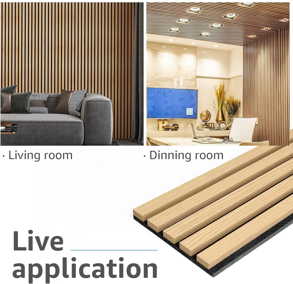 Art3d 6-Piece Wood Slat Acoustic Panels for Stylish Decor and Noise Reduction, 3D Textured Panel for Ceiling and Wall, Oak