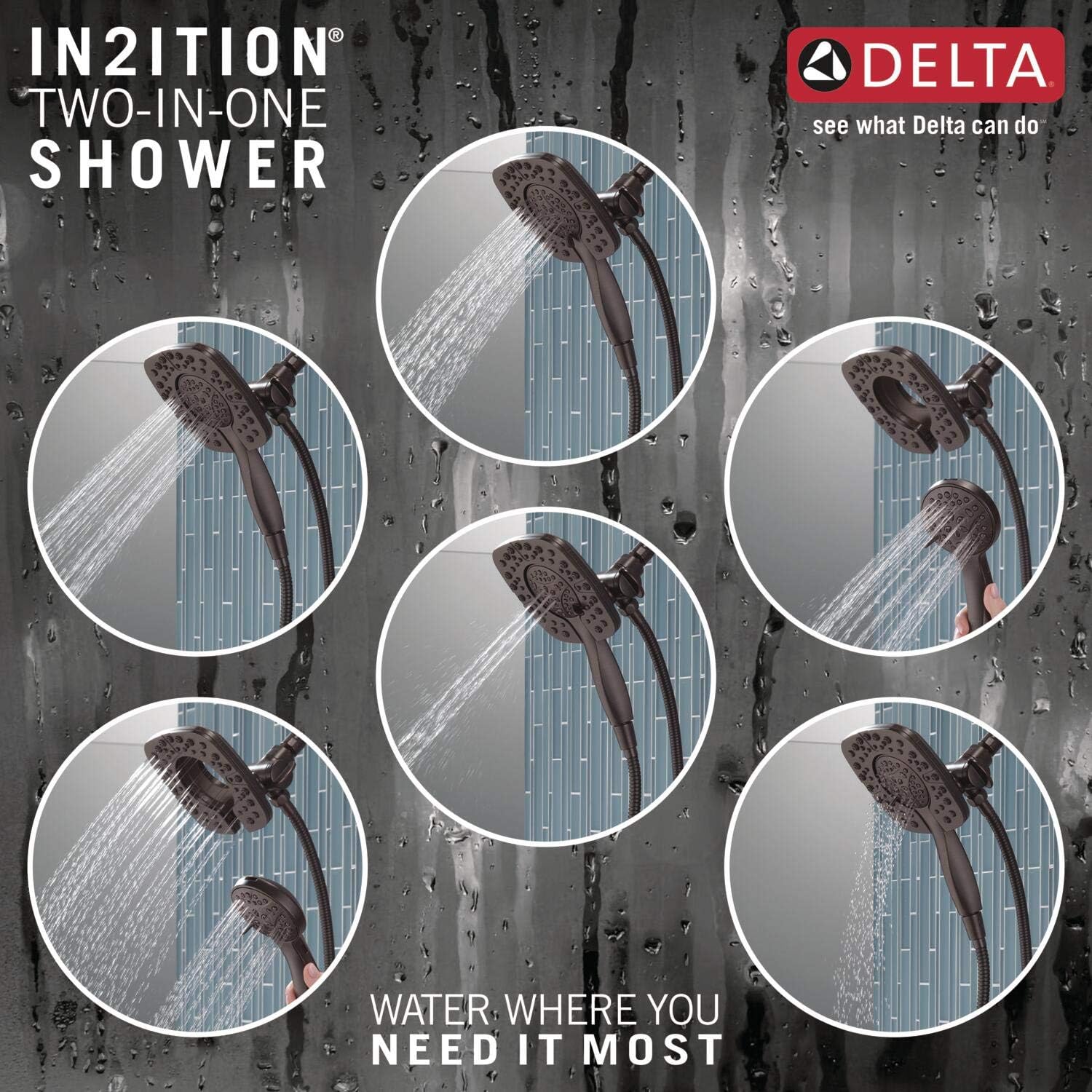 Delta Faucet Ashlyn 17 Series Dual-Function Shower Trim Kit with 2-Spray Touch-Clean In2ition 2-in-1 Hand Held Shower Head with Hose, Venetian Bronze T17264-RB-I (Valve Not Included)