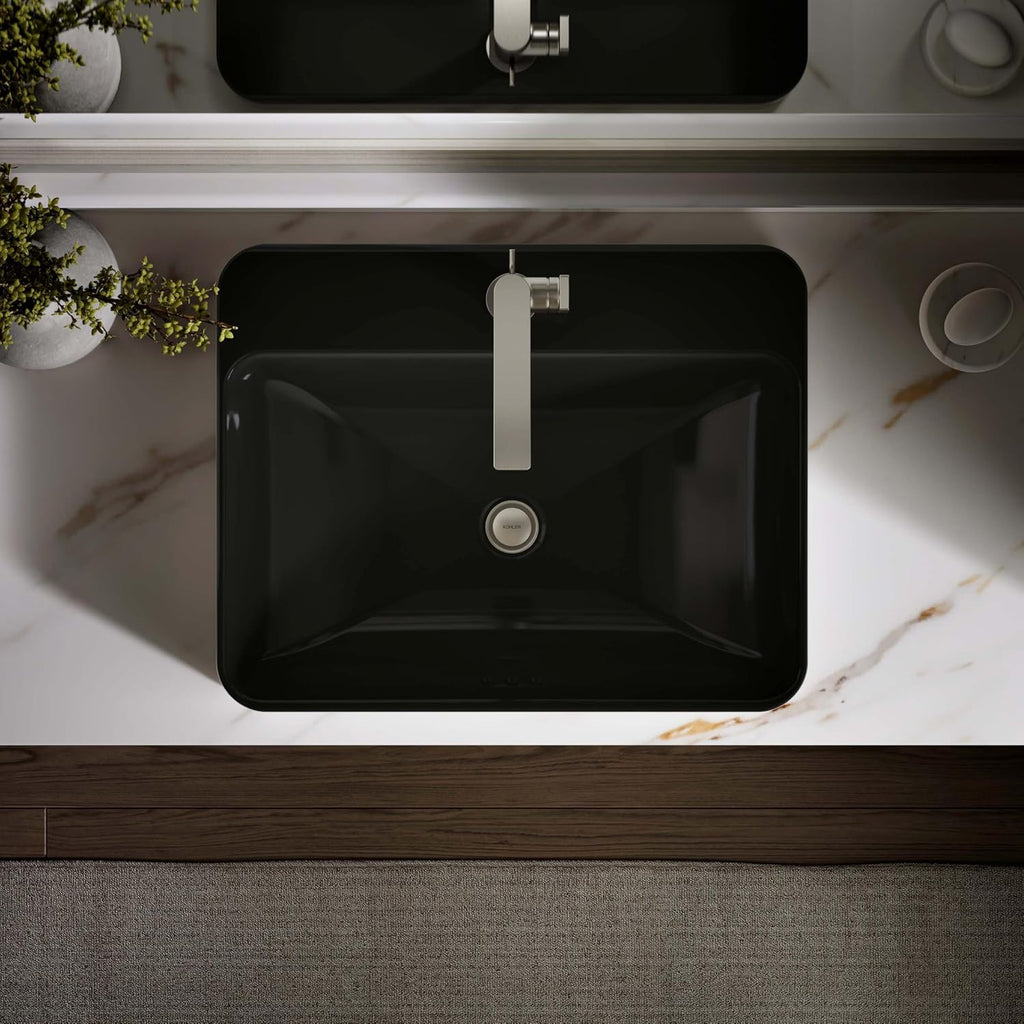 KOHLER K-2660-1-7 Vox Rectangle Vessel Above-Counter Bathroom Sink with Single Faucet Hole, Black Black