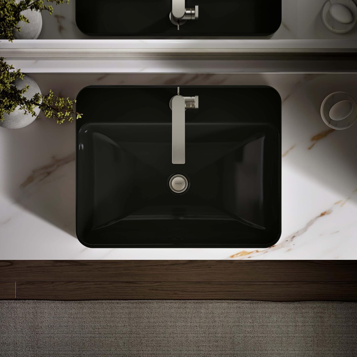 KOHLER K-2660-1-7 Vox Rectangle Vessel Above-Counter Bathroom Sink with Single Faucet Hole, Black Black