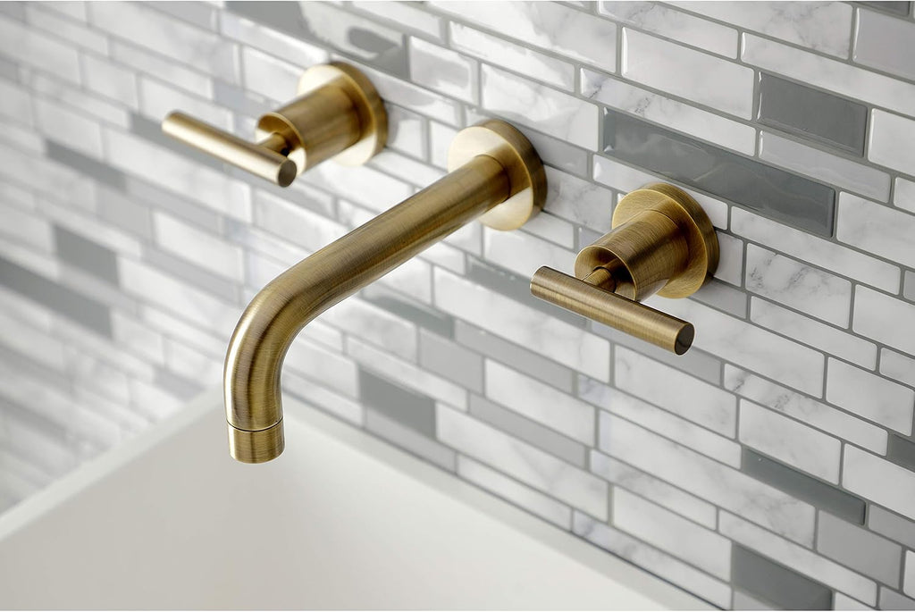Kingston Brass KS8123CML Manhattan 2-Handle 8 in. Wall Mount Bathroom Faucet, Antique Brass
