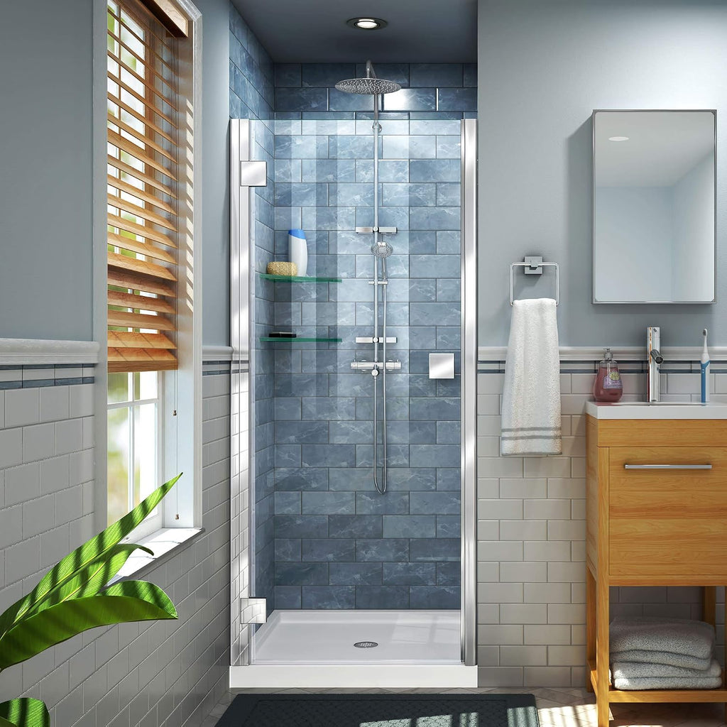 DreamLine Lumen 34 - 35 inch W x 72 inch H Semi-Frameless Hinged Shower Door in Chrome