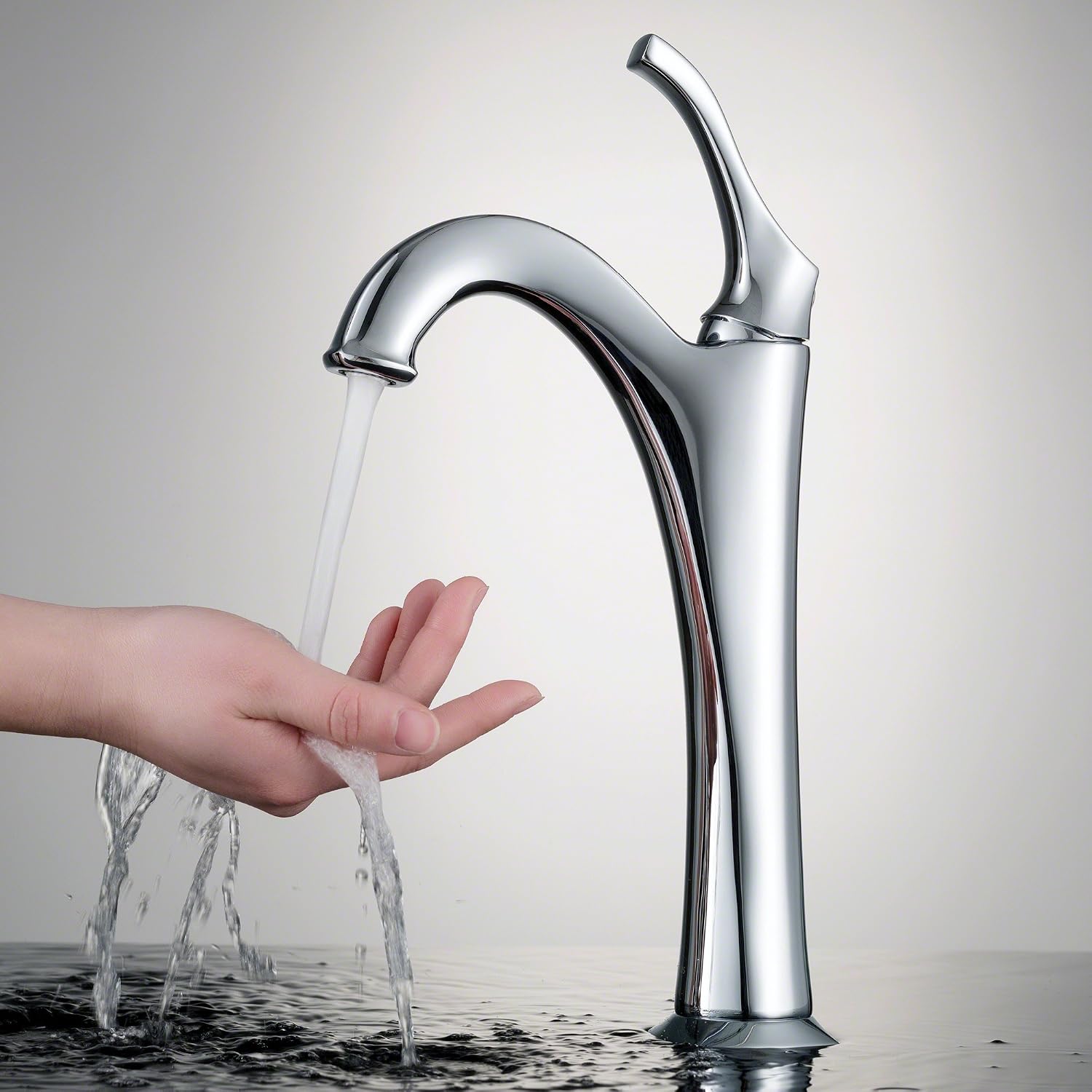 KRAUS KVF-1200CH Arlo Single Handle Vessel Bathroom Faucet with Pop Up Drain, Chrome