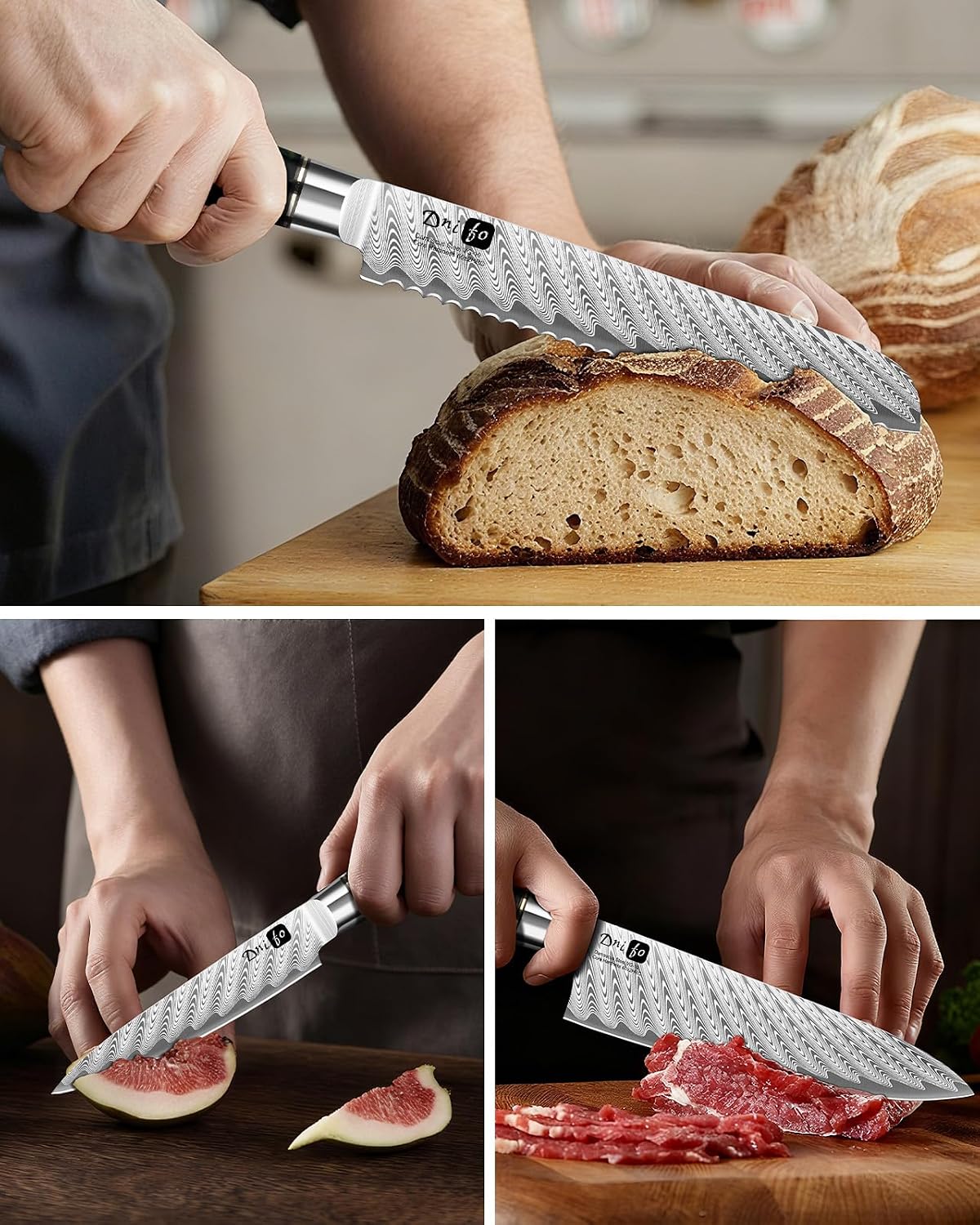 5 Pieces Damascus Knife Set, Japanese Chef Knife Set with Galaxy Pattern Resin Handle, 67-Layers Damascus Steel, Gift Box Included 5' Paring, 6' Boning, 7' Santoku, 8' Chef & 8' Bread Damascus Knives