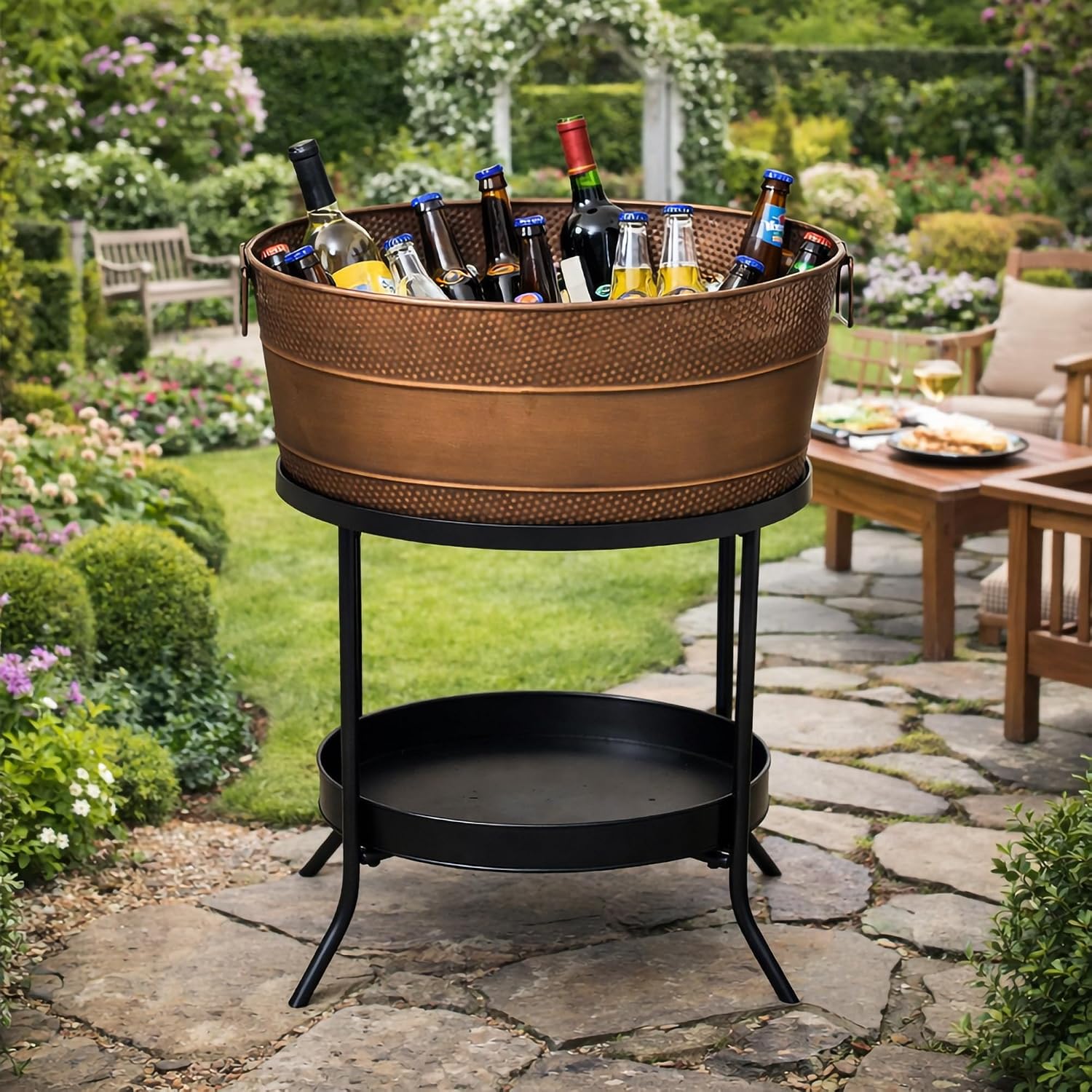 BREKX Aspen Metal Beverage Tub with Stand, 6 Gallon Galvanized Tub with Durable Copper Finish, Ice Tub Cooler Stand, Drink Cooler for Parties - Copper Anniversary