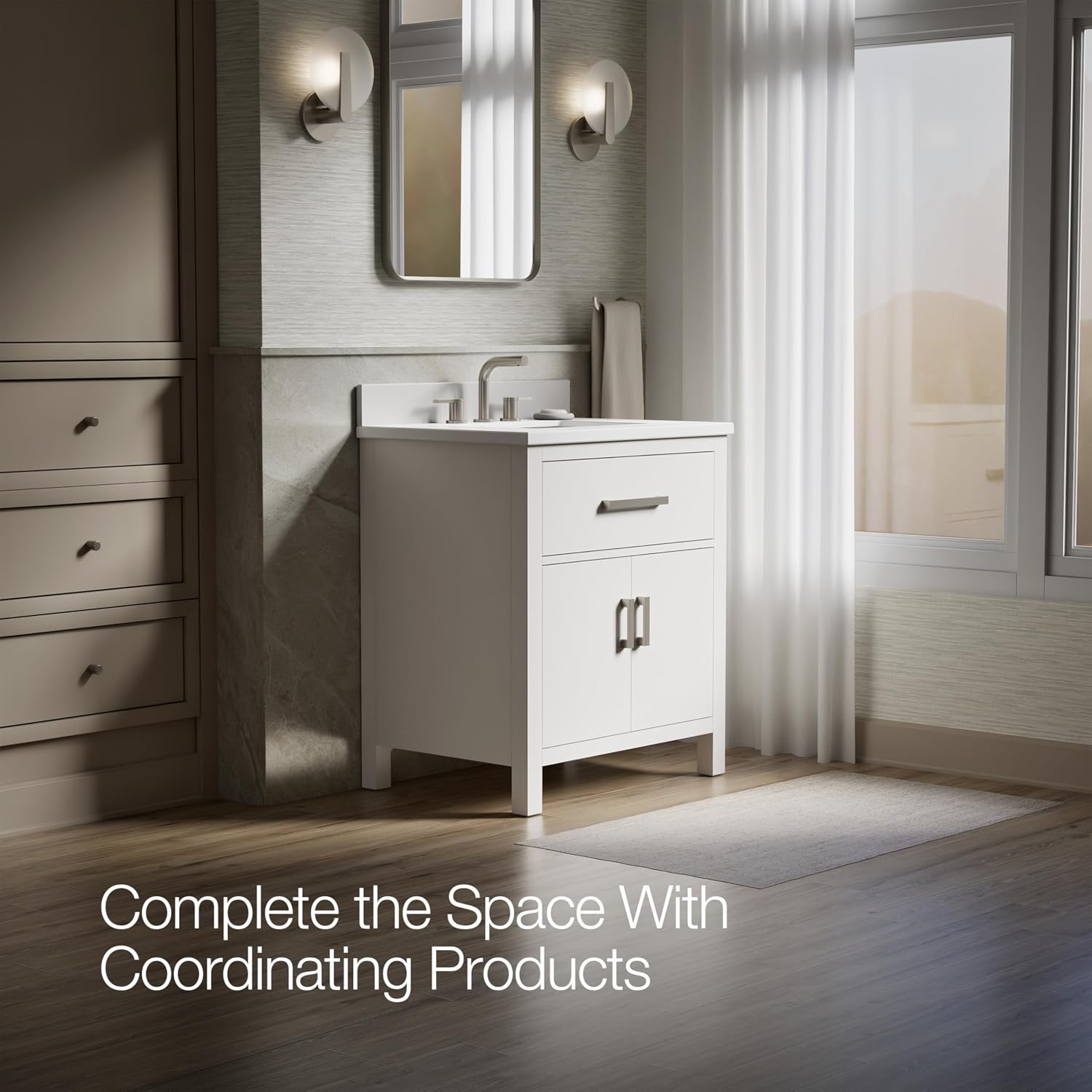 Kohler Kresla 30 Inch Bathroom Vanity Cabinet with White Single Sink and Quartz Top, Modern Bathroom Storage, White