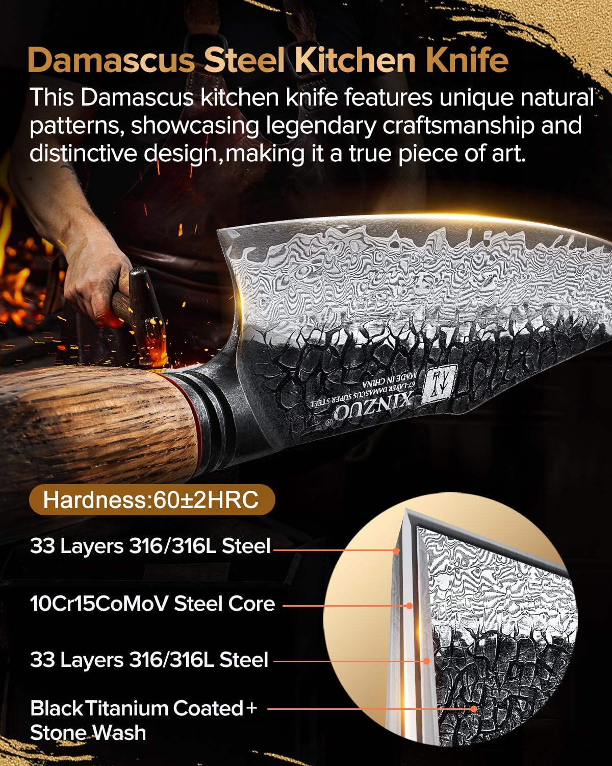 XINZUO 10 inch Professional Chef Knife,67 Layers 10Cr15CoMov High Carbon Damascus Steel Knife For Kitchen,Very Sharp，White Oak + Red G10 Gasket Handle