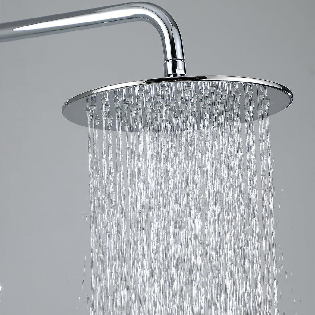 RBROHANT Exposed Shower System with Tub Spout, Polished Chrome Exposed Pipe Shower Faucet with 3 Functions Brass Shower Valve, Shower Height Adjustable, Wall Mounted