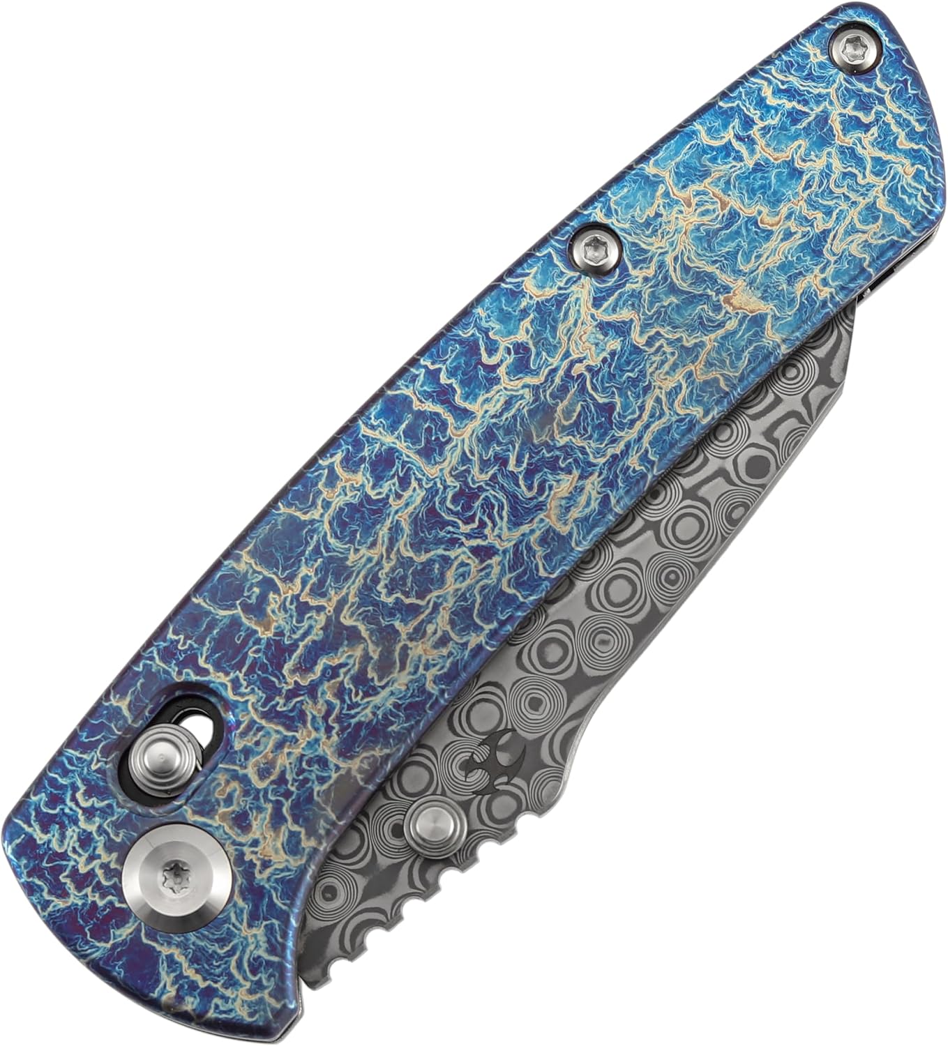 KANSEPT Elite Main Street Pocket Knife, 3.36'' Damascus Tanto Blade, Titanium with Lightning Strike Finish Handle with Thumb Stud,Clip for EDC, Men Gift Camping Survival Folding knives K1015V6
