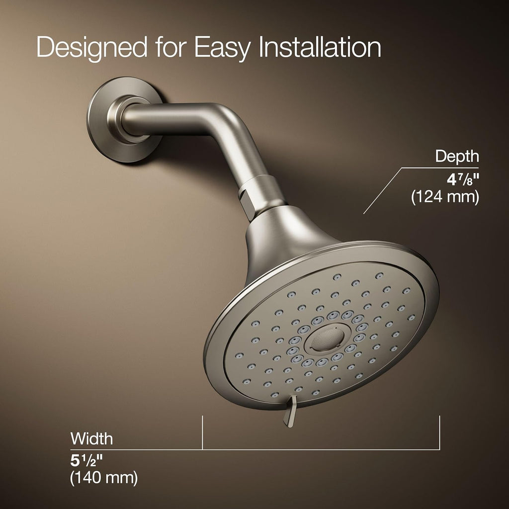 KOHLER 22169-G-BN Forté® Three-function showerhead, 1.75 GPM, Corrosion Resistant, Full Coverage, Pulsating Massage, Silk Spray, Vibrant Brushed Nickel