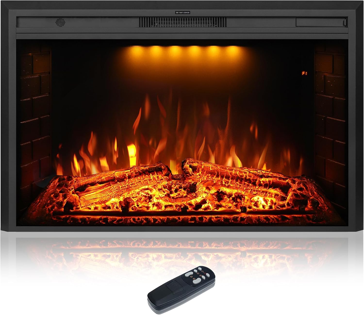 43 inch Electric Fireplace, Wall Fireplace Electric with Remote Control, Realistic Log and Crackling Sound, Overheating Protection and Timer, 750/1500W Black