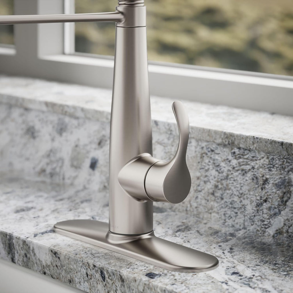 KOHLER 22033-VS Simplice Semi Professional Kitchen Sink Faucet, Pre-Rinse Kitchen & Commercial Faucet, Vibrant Stainless, 9' x 9-1/4' x 21-5/8'