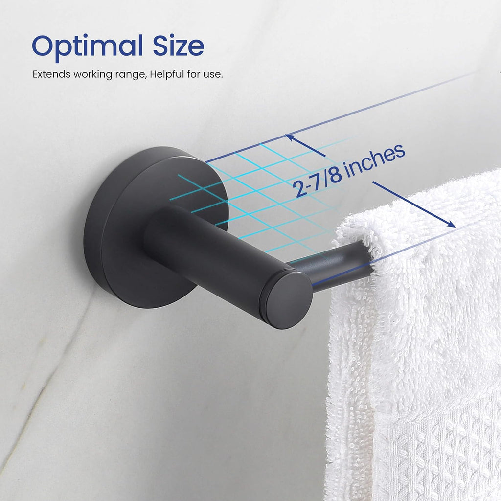 KIBI Circular Bathroom Hardware Set 5-Piece | 24' Towel Bar, Towel Ring, Toilet Paper Holder, 2 Robe Hooks | Wall-Mounted Solid Brass Bathroom Accessories | Matte Black, C-KBA14-5-1