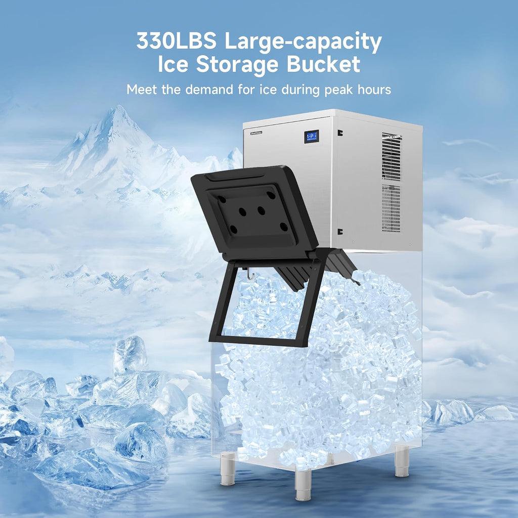 Real Relax Commercial Ice Machine 400LBS/24H, ETL Approved Industrial Ice Maker Machine with 330 LBS Storage Bin, Ice Scoop, Auto Self-Cleaning, LCD Display for Restaurant Bar Café