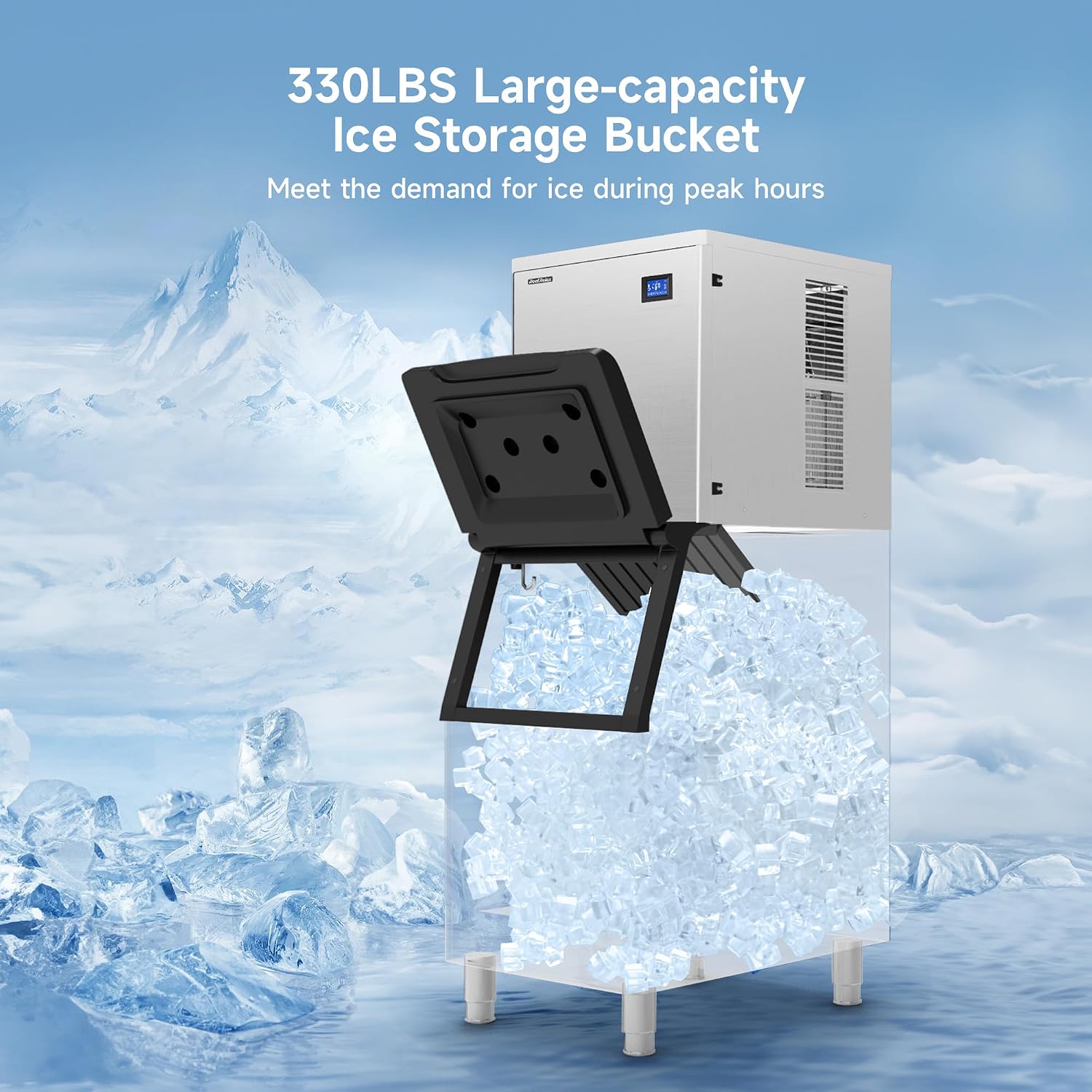 Real Relax Commercial Ice Machine 400LBS/24H, ETL Approved Industrial Ice Maker Machine with 330 LBS Storage Bin, Ice Scoop, Auto Self-Cleaning, LCD Display for Restaurant Bar Café