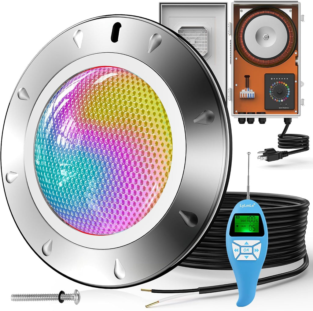LyLmLe Pool Light for Inground Pools, 65W 12V RGBW LED Multicolor Inground Pool Light with Transformer Controller, 316 Stainless Steel,14 Color Lights Show LED Pools Lights for 10' Niche, 50FT Cord