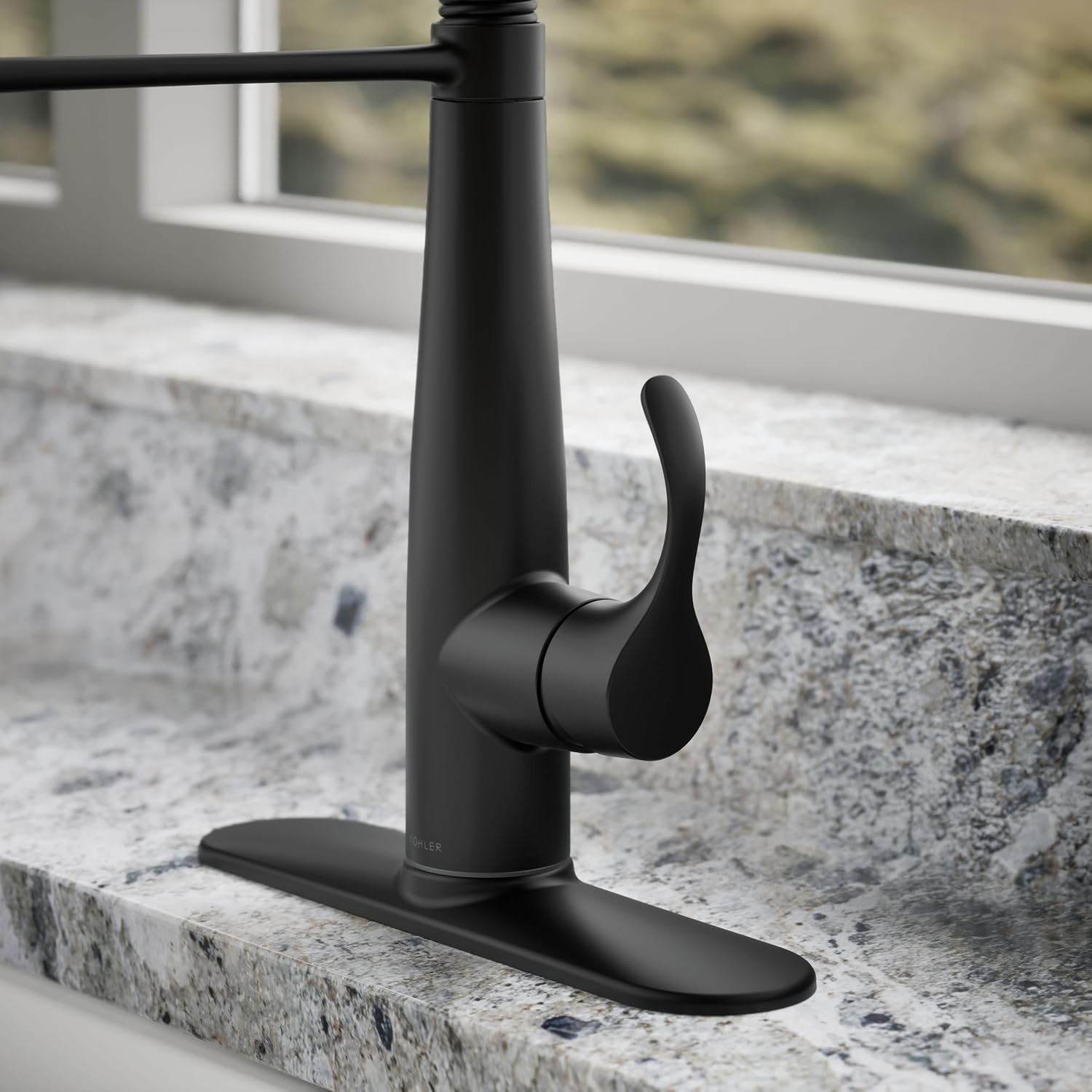 KOHLER 22033-BL Simplice Semi Professional Kitchen Sink Faucet, Three Function Sprayhead, Commercial Faucet, Matte Black