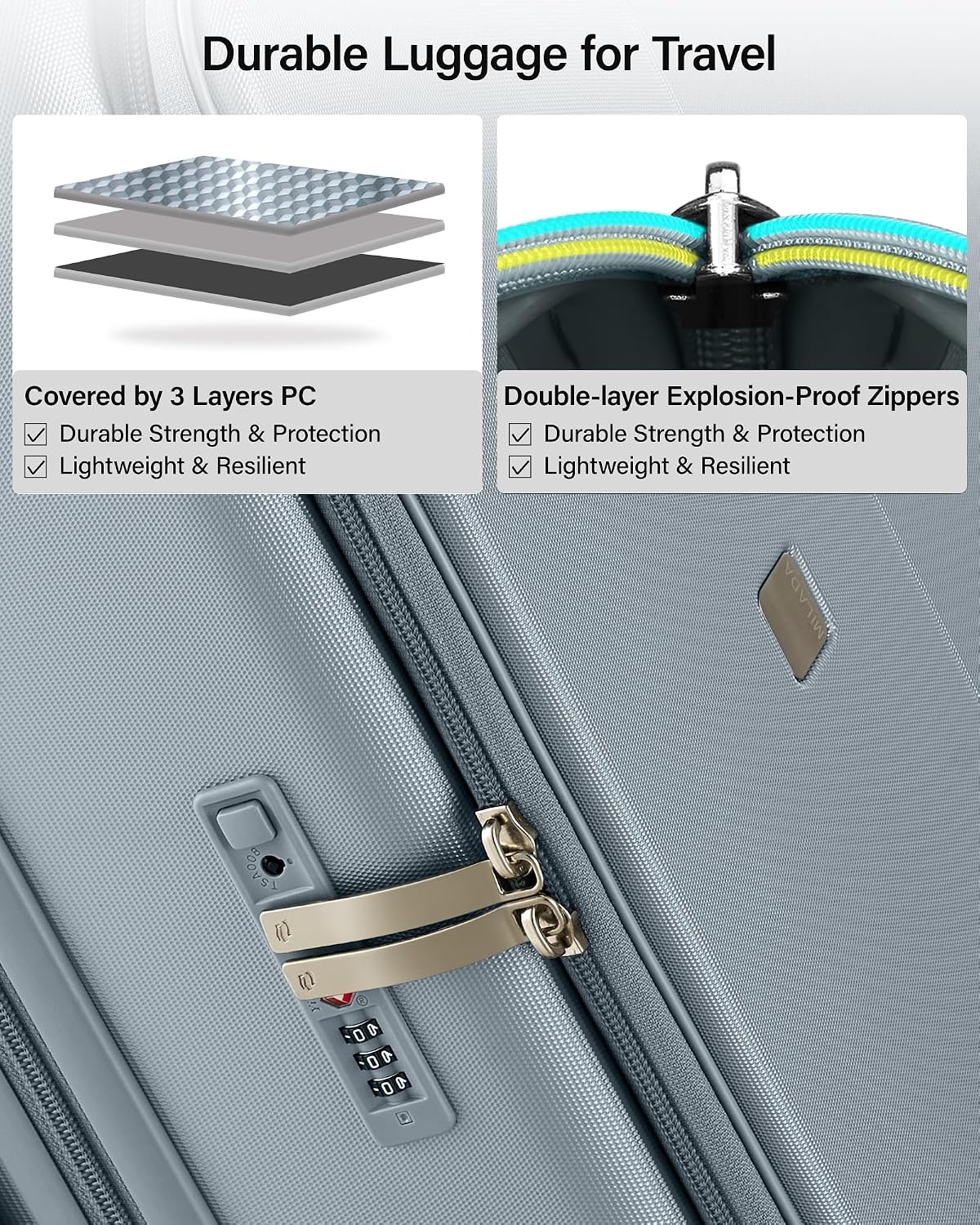 MILADA 20-Inch Expandable Carry On Luggage, Hard Shell Top-Opening Luggage with Wheels, TSA-Approved Small Travel Bag for Men and Women Carry-On Suitcase, Grey