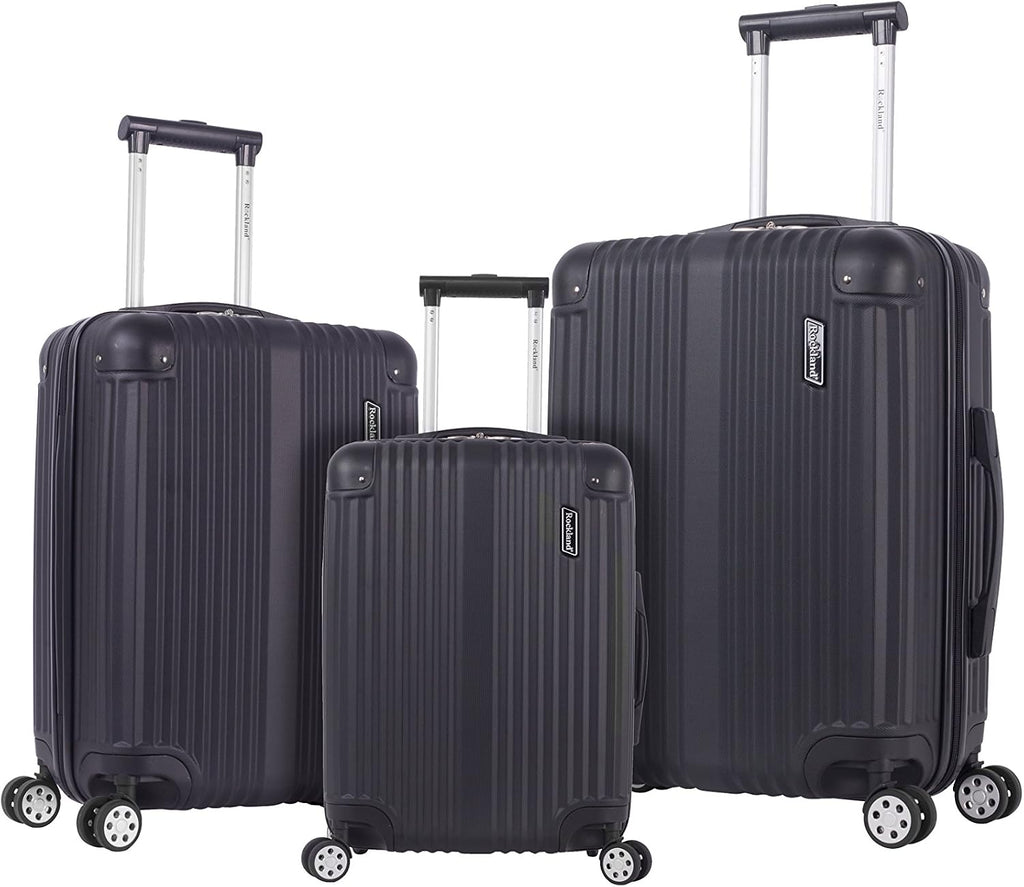 Rockland Berlin Hardside 3 Piece Expandable Spinner Wheel Luggage Set, (20'/24'/28'), Black