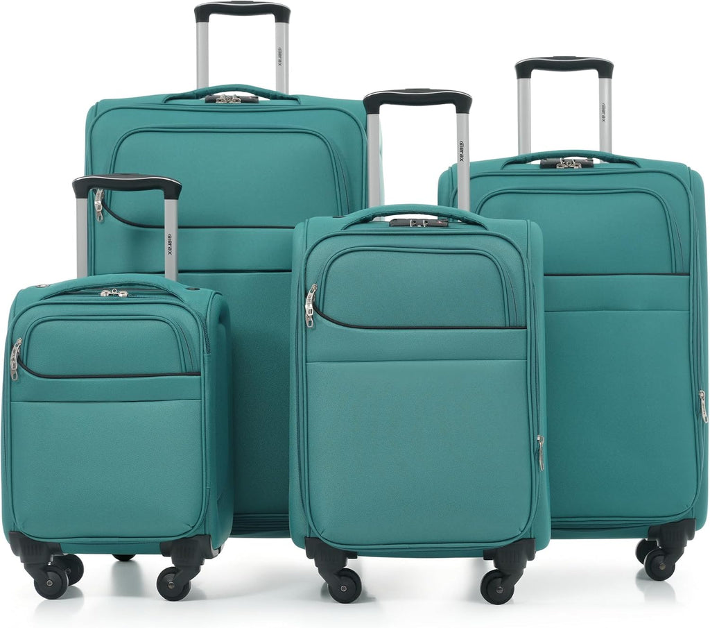 Merax 4 Piece Soft Luggage Set 18/22/26/30,Expandable Suitcase,Blue Green | Suitcase Set with TSA Lock,Spinner Wheels,Telescopic Handle,Front Pocket,Lightweight Travel Luggage for Family Trips