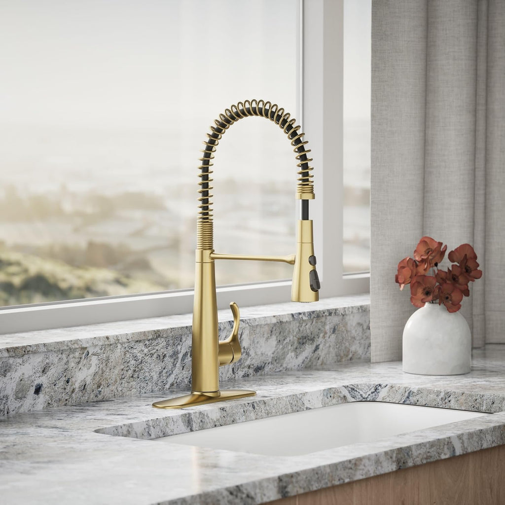 KOHLER 22033-2MB Simplice Kitchen Sink Faucet, Three Function Sprayhead, Vibrant Brushed Moderne Brass