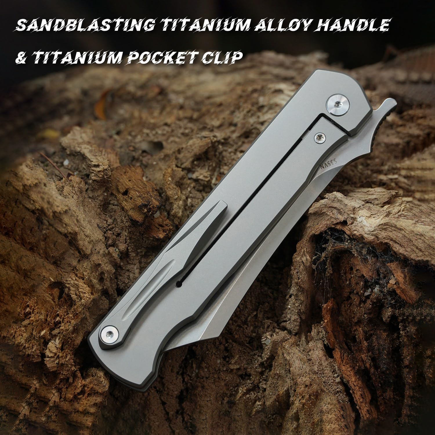 KATSU S35VN Steel Blade Folding Knife,Titanium Pocket Knife for Men Carbon Fiber Handle,Frame Lock Japanese Style Front Flipper EDC Knife with Clip Stonewash Leather Sheath
