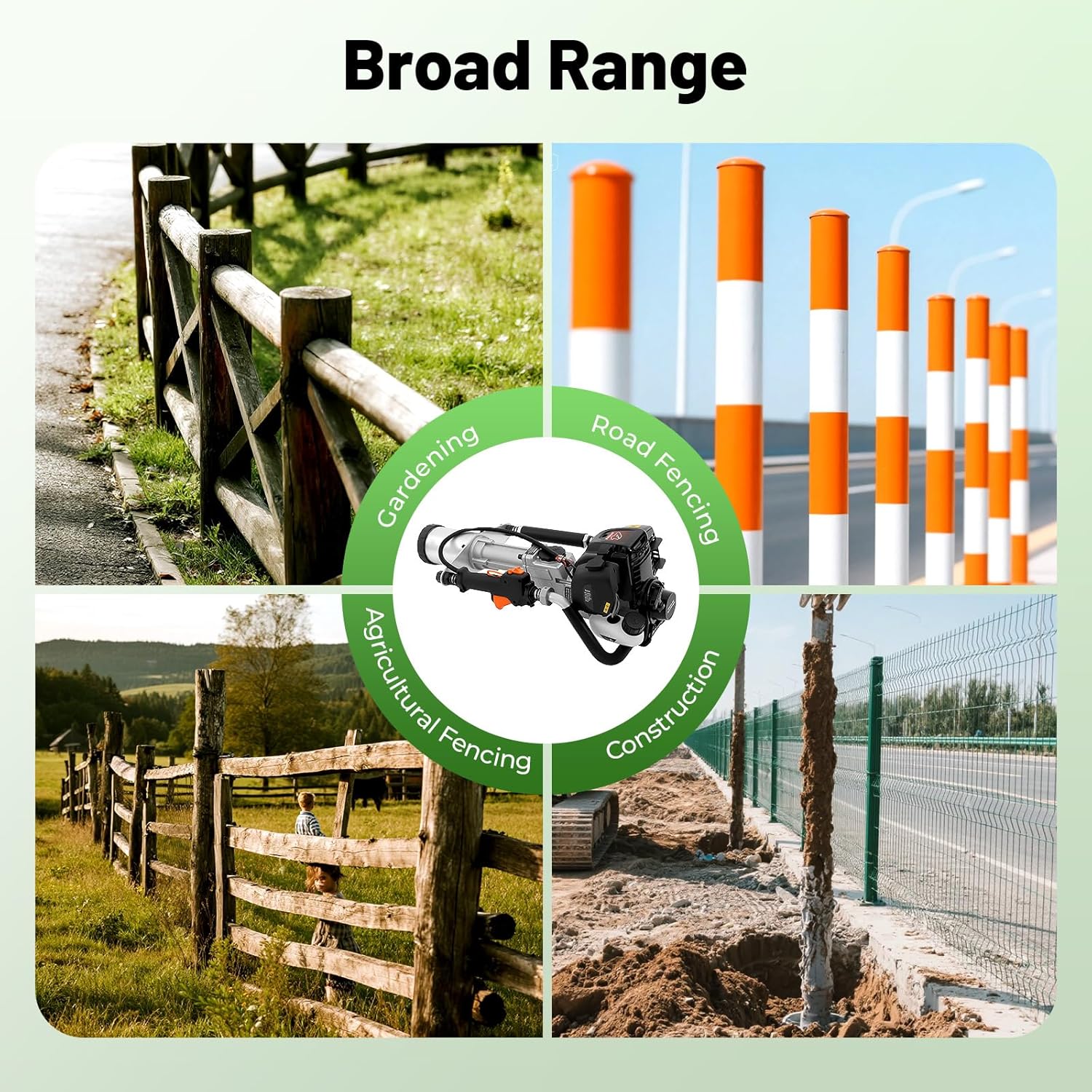 37.7CC 4-Stroke T Post Driver Gas Powered for Metal Post, 1.2KW Pile Driver with Handles, 20-45J Impact Energy for Construction, Garden, Fence, Farm T-Post - Handheld with 2 Pile Heads & Storage Case
