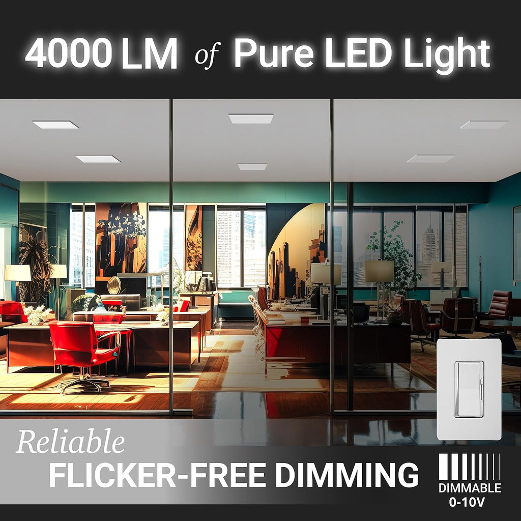 NUWATT 2x2 FT Square Surface Mount Flat Panel LED Light, 120-277V, 3CCT 3000K/4000K/5000K Selectable, 4000LM, 40W, Internal Driver, Dimmable 0-10V, Damp Rated, 2x2 Flush Mount Ceiling Light, 1' Thick