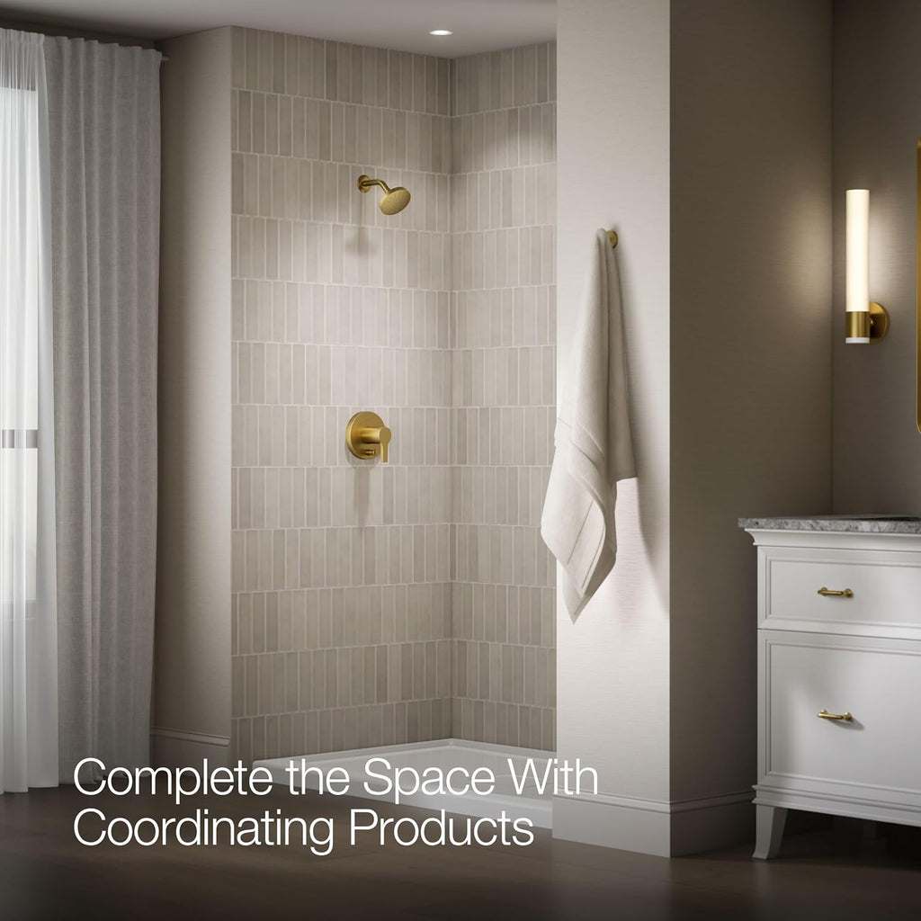 KOHLER T35326-4G-2MB, Elate Rite-Temp Shower Trim Kit with Push-Button Diverter, 1.75 GPM Showerhead, Vibrant Brushed Moderne Brass, Efficient Water Flow, Luxurious Shower Experience