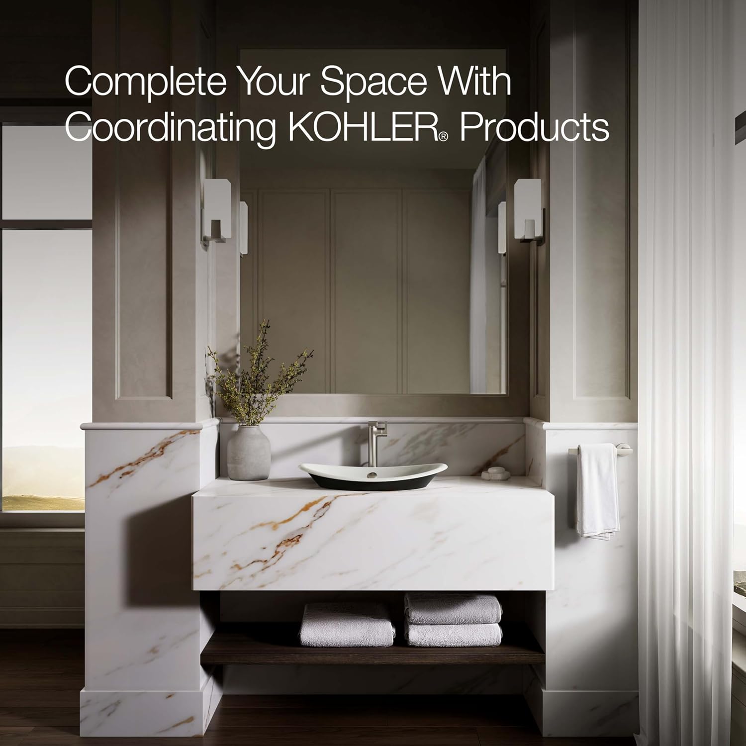 KOHLER K-5403-P5-NY Iron Plains Wading Pool Oval Bathroom Sink with Iron Black Painted Underside, Dune