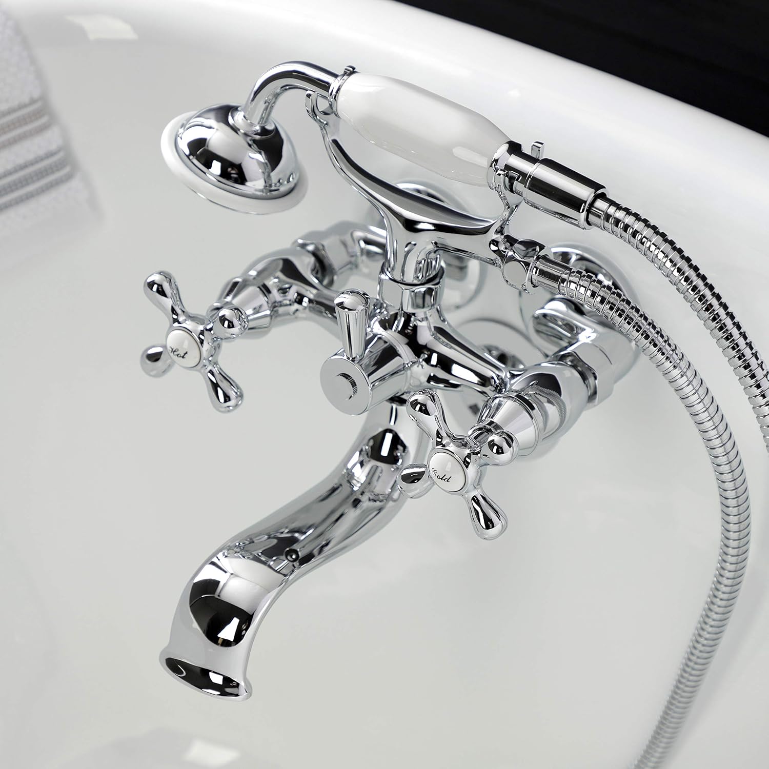 Kingston Brass KS225C Kingston Wall Mount Clawfoot Tub Faucet with Hand Shower, Polished Chrome
