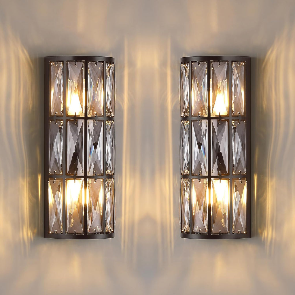 2 Light Modern Concise E12 Base Polyhedral Crystal Shade 2 Pack Wall Sconce Light Fixtures,Oil Rubbed Bronze Finish for Bathroom,Bedroom Living Room Bedside