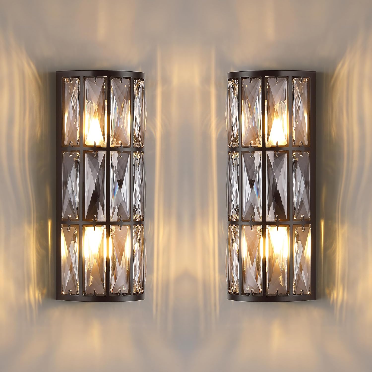 2 Light Modern Concise E12 Base Polyhedral Crystal Shade 2 Pack Wall Sconce Light Fixtures,Oil Rubbed Bronze Finish for Bathroom,Bedroom Living Room Bedside