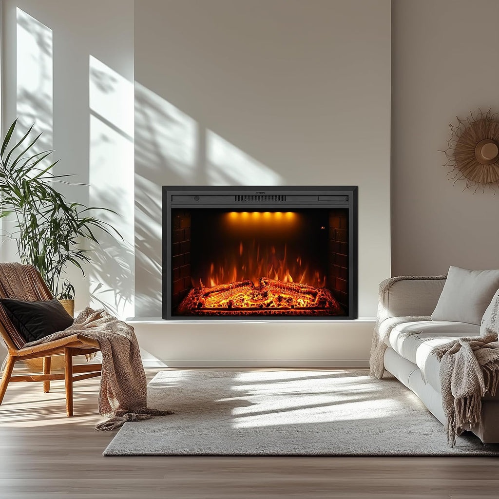 40 inch Wide Electric Fireplace, Wall Fireplace Electric with Remote Control, Realistic Log and Crackling Sound, Overheating Protection and Timer,750/1500W Black