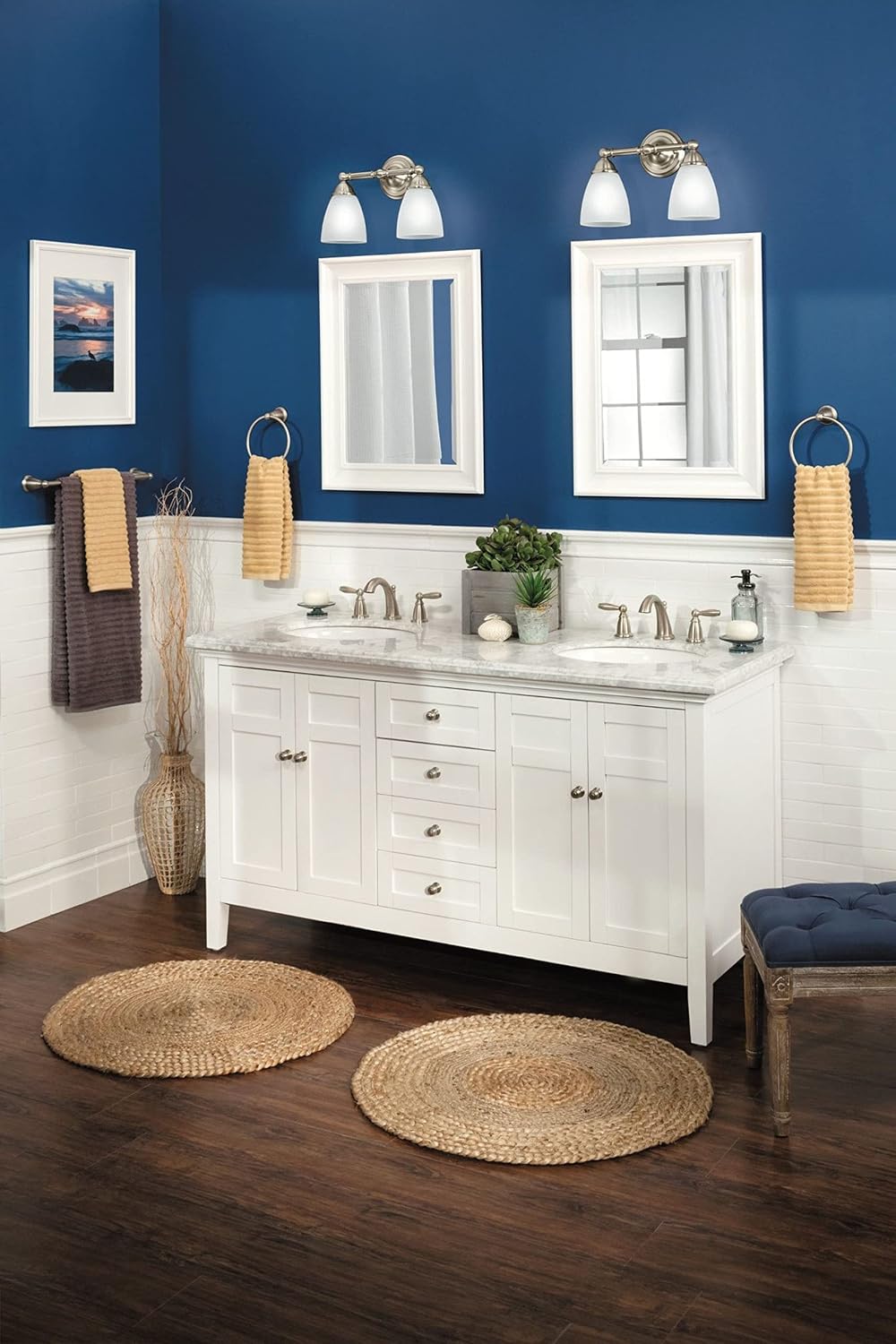 Moen Brushed Nickel Brantford 2-Light Dual-Mount Bath Bathroom Vanity Fixture with Frosted Glass, YB2262BN