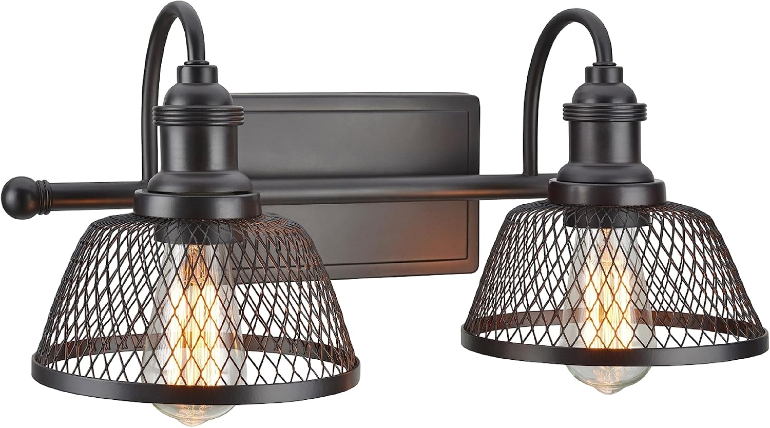 Aspen Creative 62094, Two-Light Metal Bathroom Vanity Wall Light Fixture, 17' Wide, Transitional Design in Bronze with Metal Mesh Shade