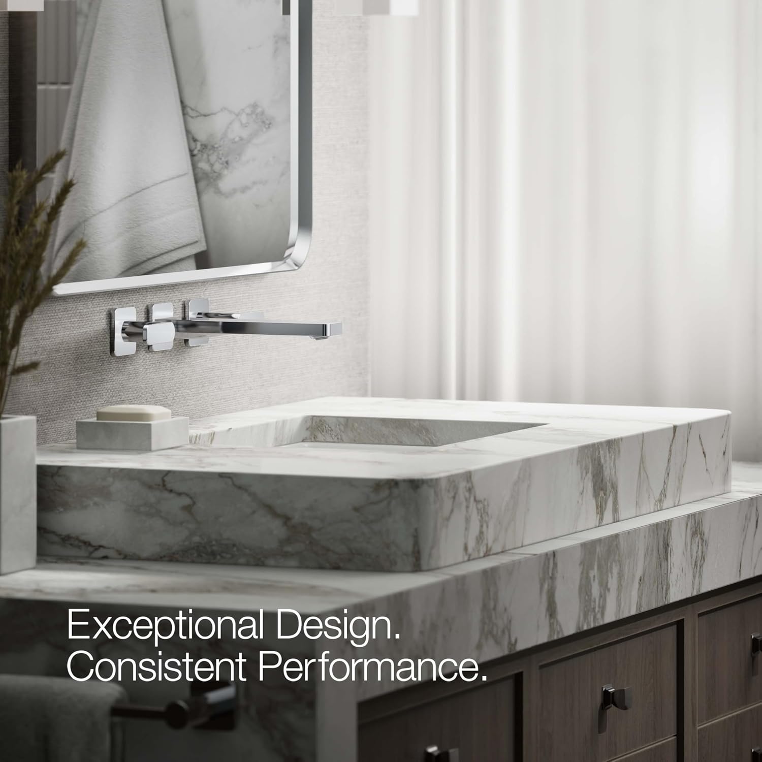 KOHLER T27120-4-CP Parallel® Wall-mount bathroom sink faucet trim, Polished Chrome