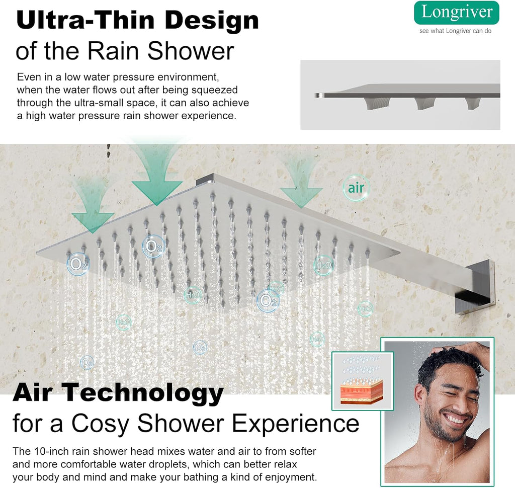 Shower Faucet Set with Hydro Power Temperature Display, Shower System Bathroom 10 Inches Shower Head with Handheld Spray, Wall Mounted Shower Fixtures with Shower Valve and Trim Kit, Brushed Nickel