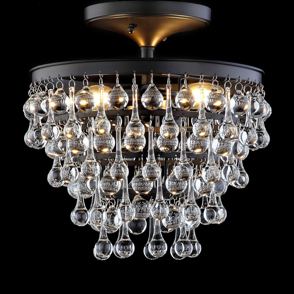 JONATHAN Y 13' Oil Rubbed Bronze Metal LED Flush Mount Ceiling Light Fixture, Clear Crystal Drum Shade for Bedroom Hallway, Modern Glam Chandelier, LED Bulb Included (JYL9029A)