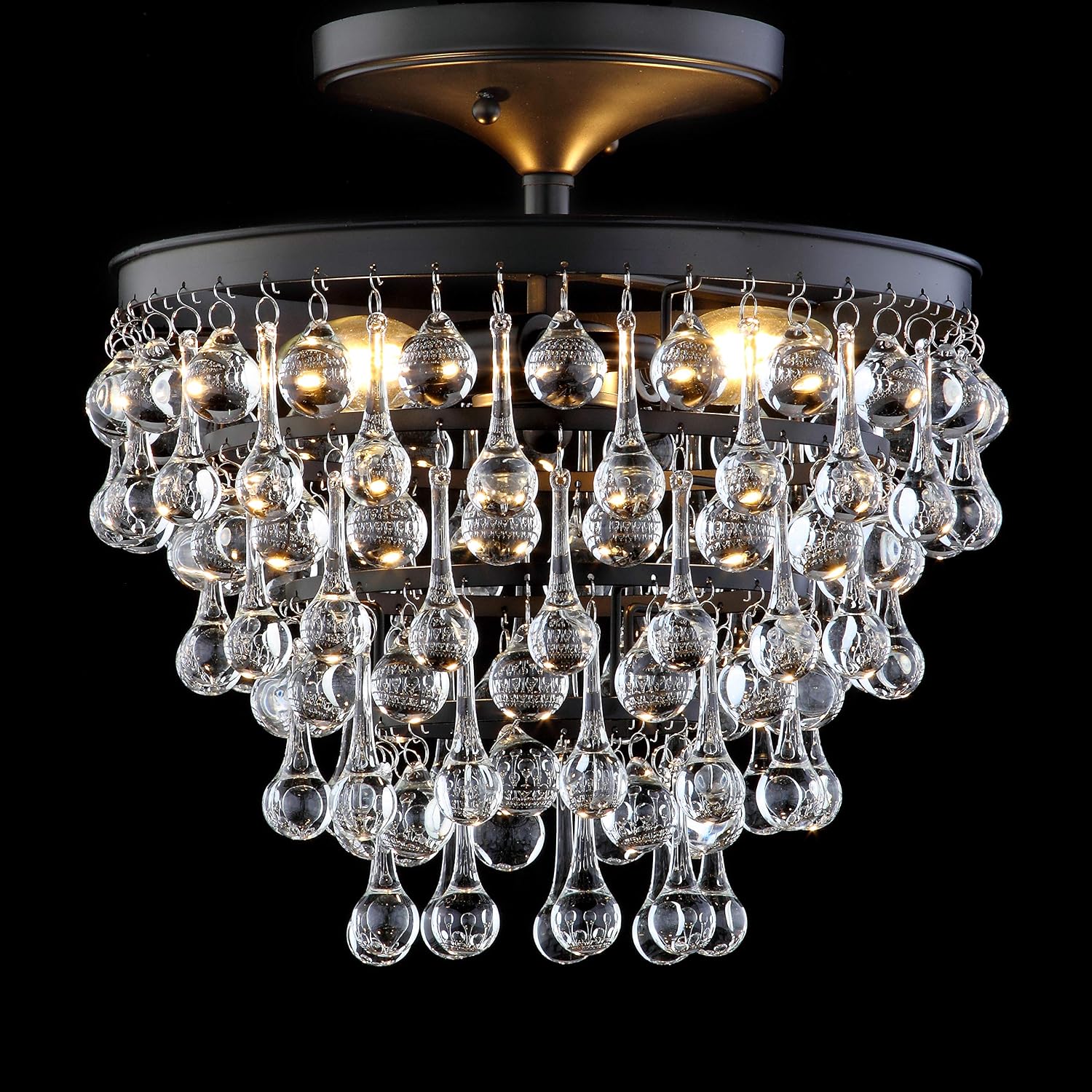 JONATHAN Y 13' Oil Rubbed Bronze Metal LED Flush Mount Ceiling Light Fixture, Clear Crystal Drum Shade for Bedroom Hallway, Modern Glam Chandelier, LED Bulb Included (JYL9029A)