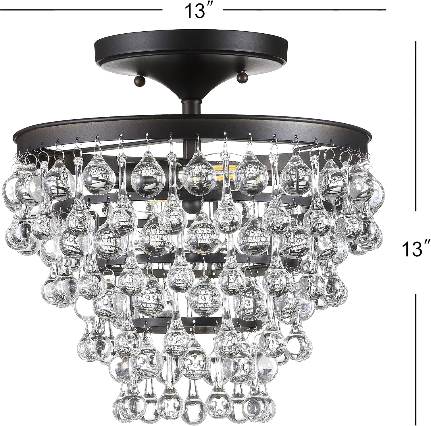 JONATHAN Y 13' Oil Rubbed Bronze Metal LED Flush Mount Ceiling Light Fixture, Clear Crystal Drum Shade for Bedroom Hallway, Modern Glam Chandelier, LED Bulb Included (JYL9029A)