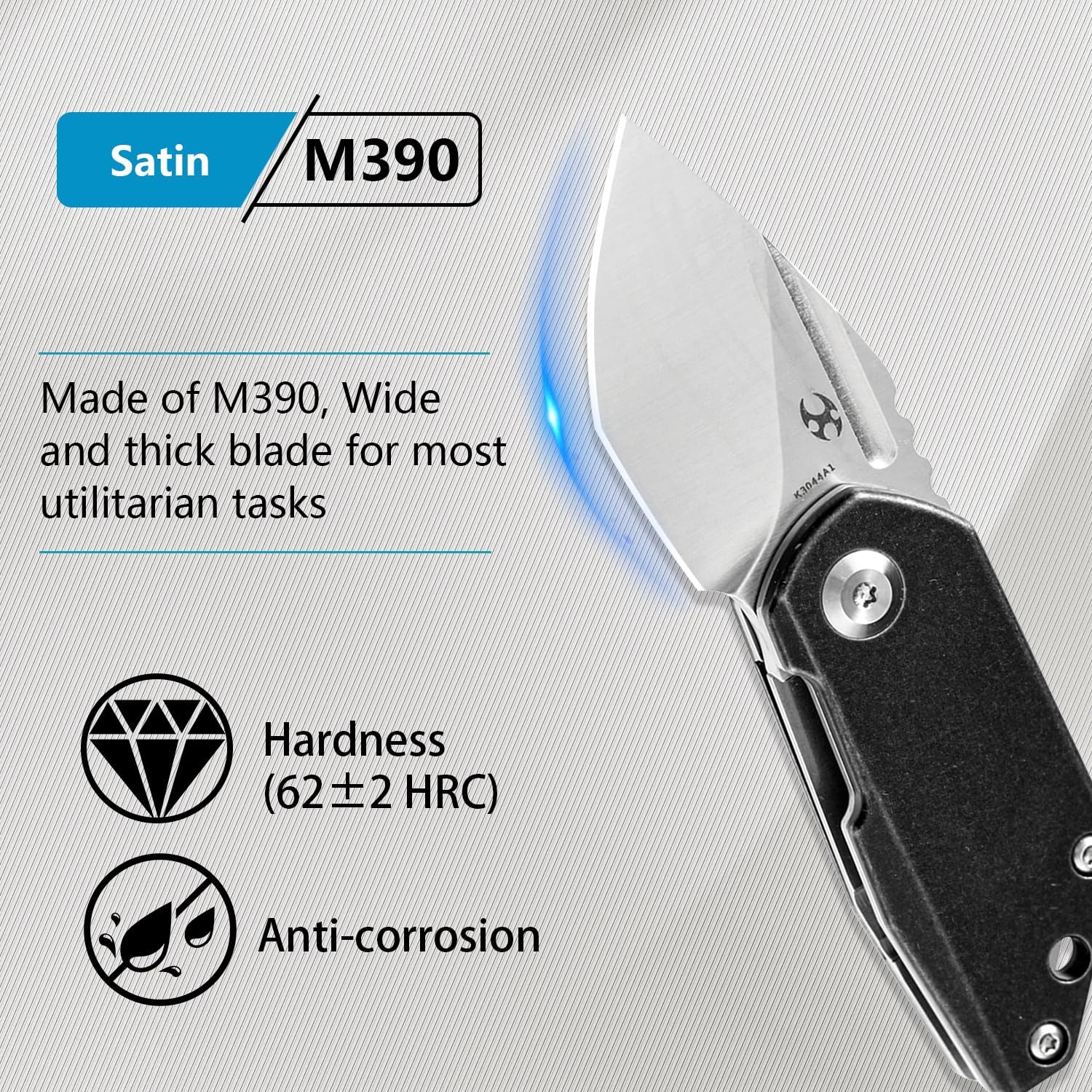 KANSEPT RIO Mini Pocket Folding Knives EDC Camping Folding Knife 1.56'' Satin M390 Blade Pocket EDC Knife with Black Stonewashed Titanium Handle Everyday Carry K3044A1