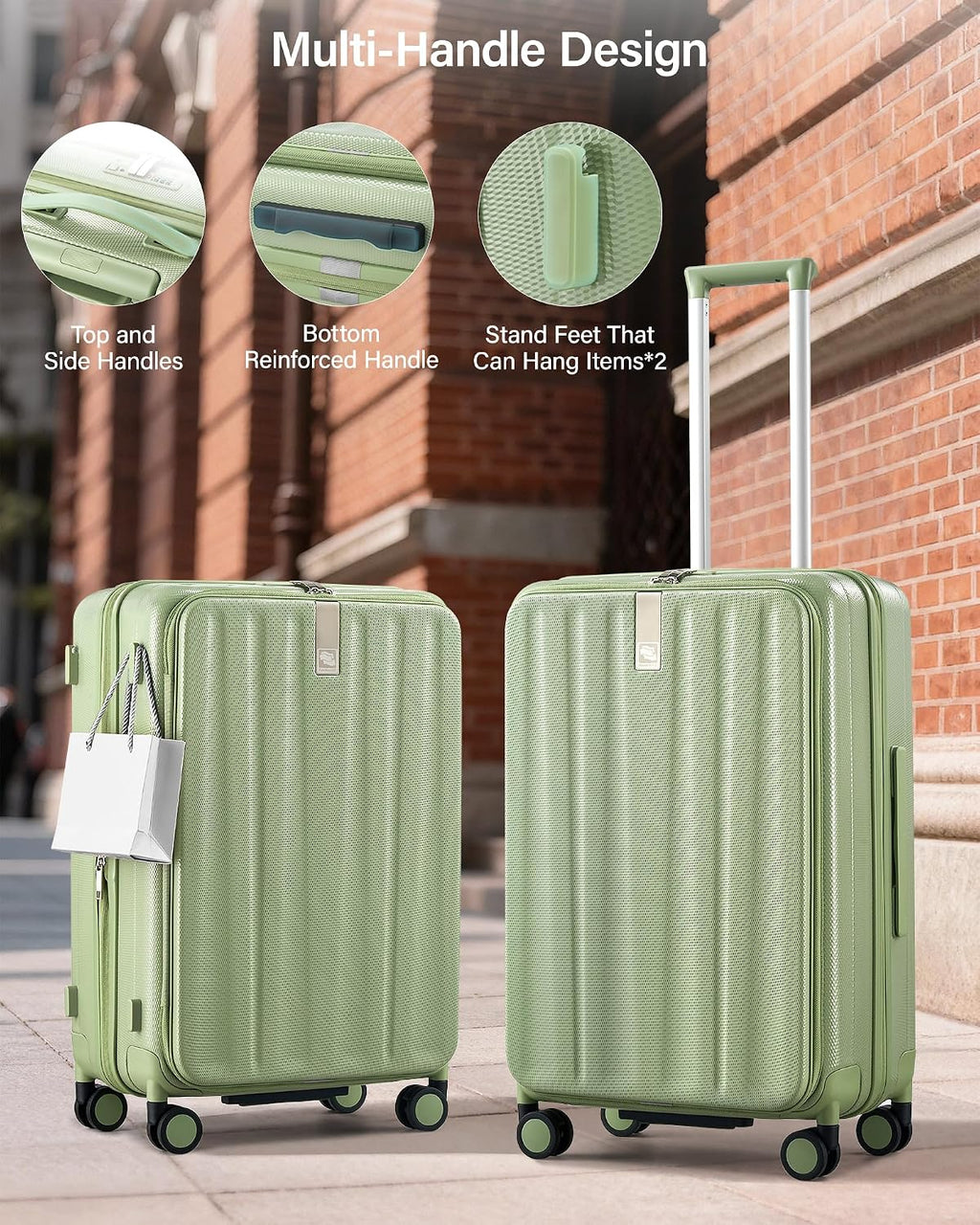 Hanke 24 Inch Expandable Luggage Top Opening Checked Bag Luggage Hard Shell Suitcases with Wheels Lightweight Travel Luggage Medium Suitcase with Lock for Woman Men-Bamboo Green