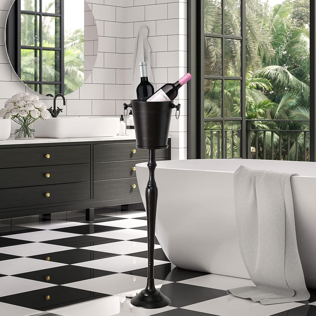 WHW Whole House Worlds Old World Luxurious Grand Hotel Champagne Bucket with Tall Stand, Black Finished Aluminum, 42.5 Inches Tall, 2 Piece Set