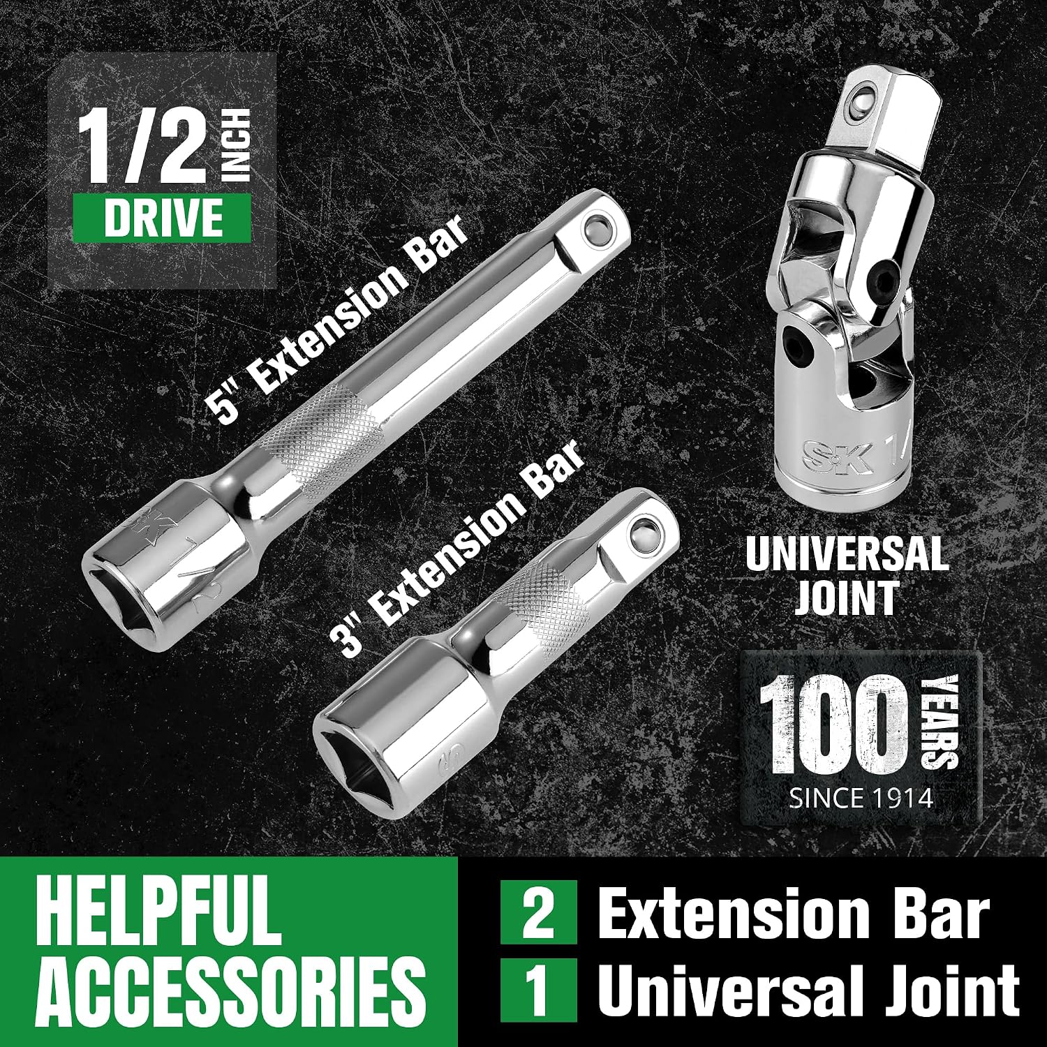 SK 1/2' Drive Socket Set with 160-P Ratchet, 34-Piece, SAE, SuperKrome Finish, Premium CR-V Construction, with EVA Foam Tool Organizer