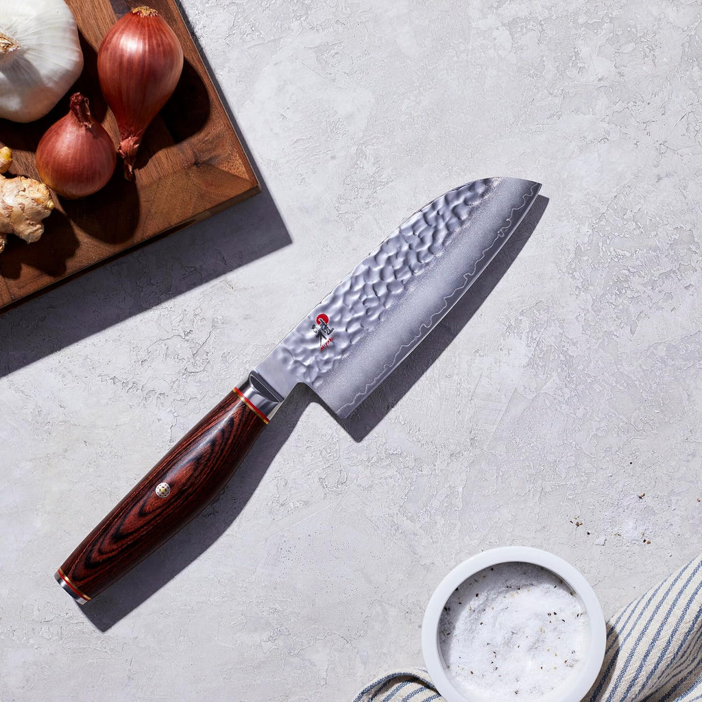 Miyabi Artisan Japanese Santoku Knife, 5,5-inch, Fine Edge Kitchen Knife, 63 Rockwell hardness, D-shaped, Rosewood Pakkawood handle, Handcrafted in Seki, Japan