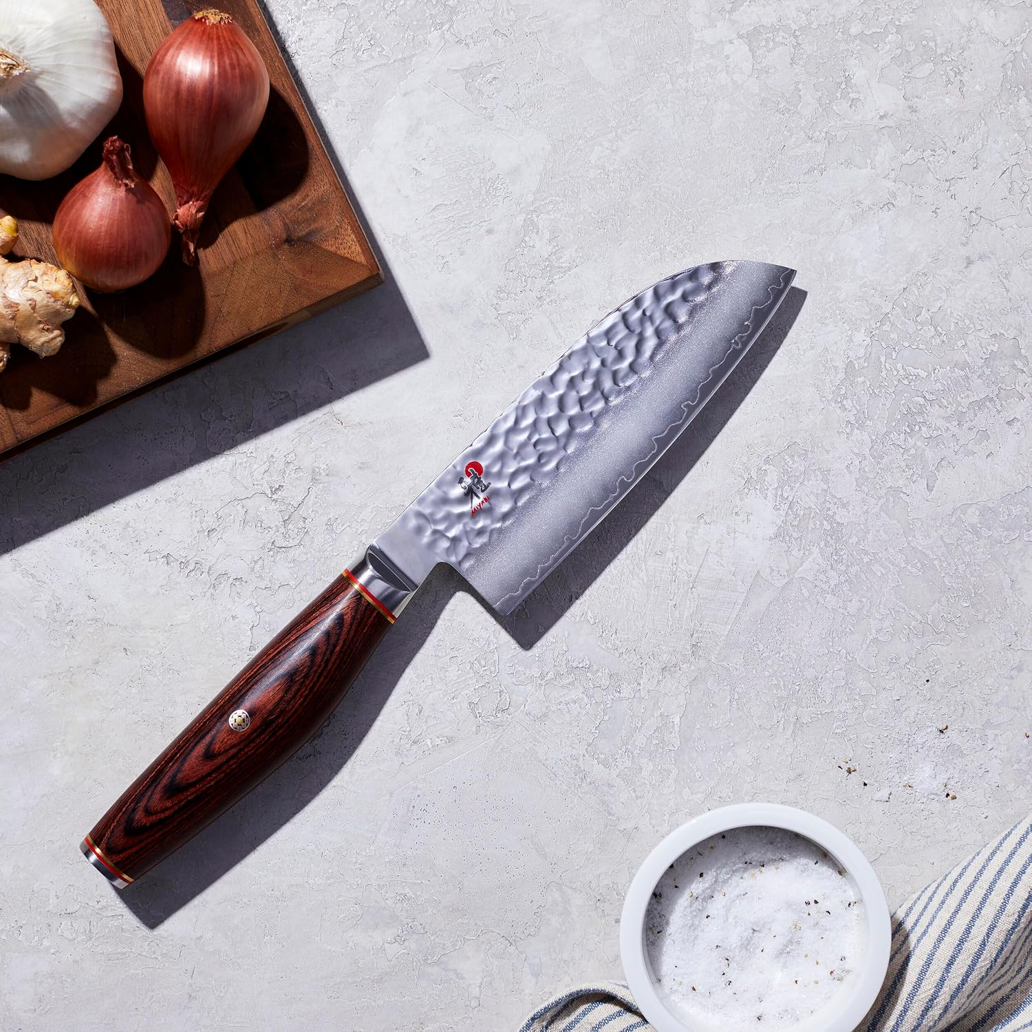 Miyabi Artisan Japanese Santoku Knife, 5,5-inch, Fine Edge Kitchen Knife, 63 Rockwell hardness, D-shaped, Rosewood Pakkawood handle, Handcrafted in Seki, Japan