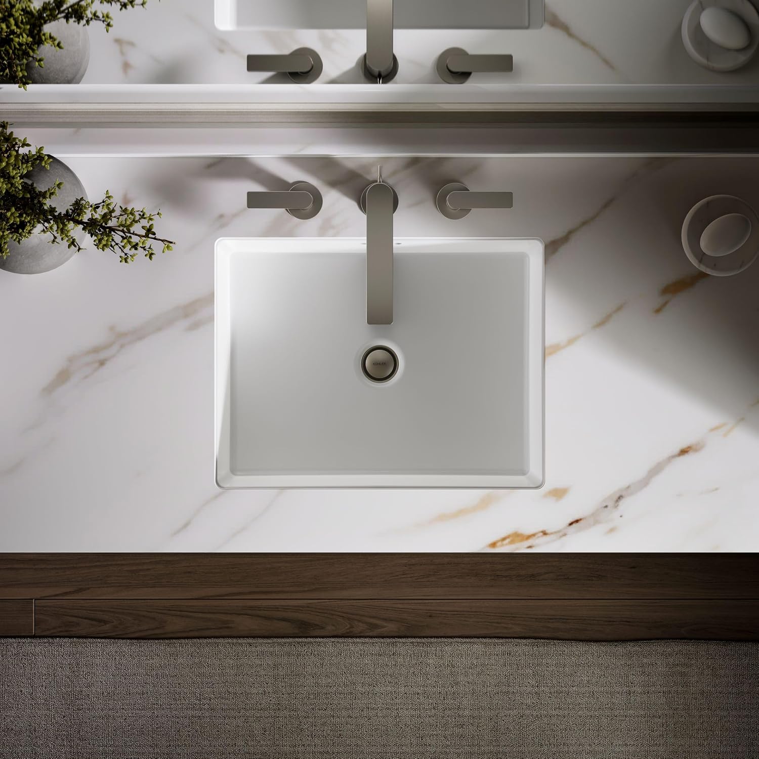 KOHLER K-2330-0 Kathryn 19-3/4' Rectangular Under-Mount Bathroom Sink, Vitreous Lavatory Vanity Sink with Overflow, No Faucet Holes, White